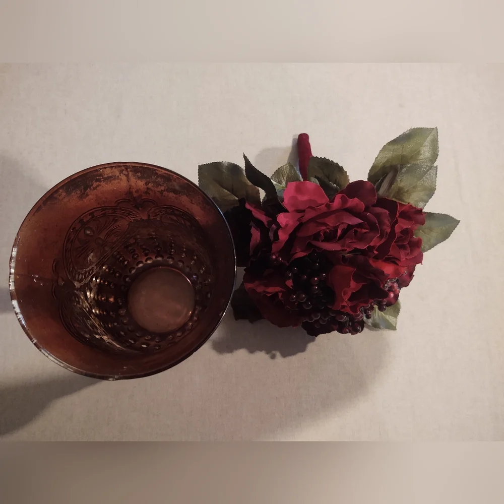 🟤Brown-Mercury & Red🥀Velvet-RoSes Raised•Dot Vase~